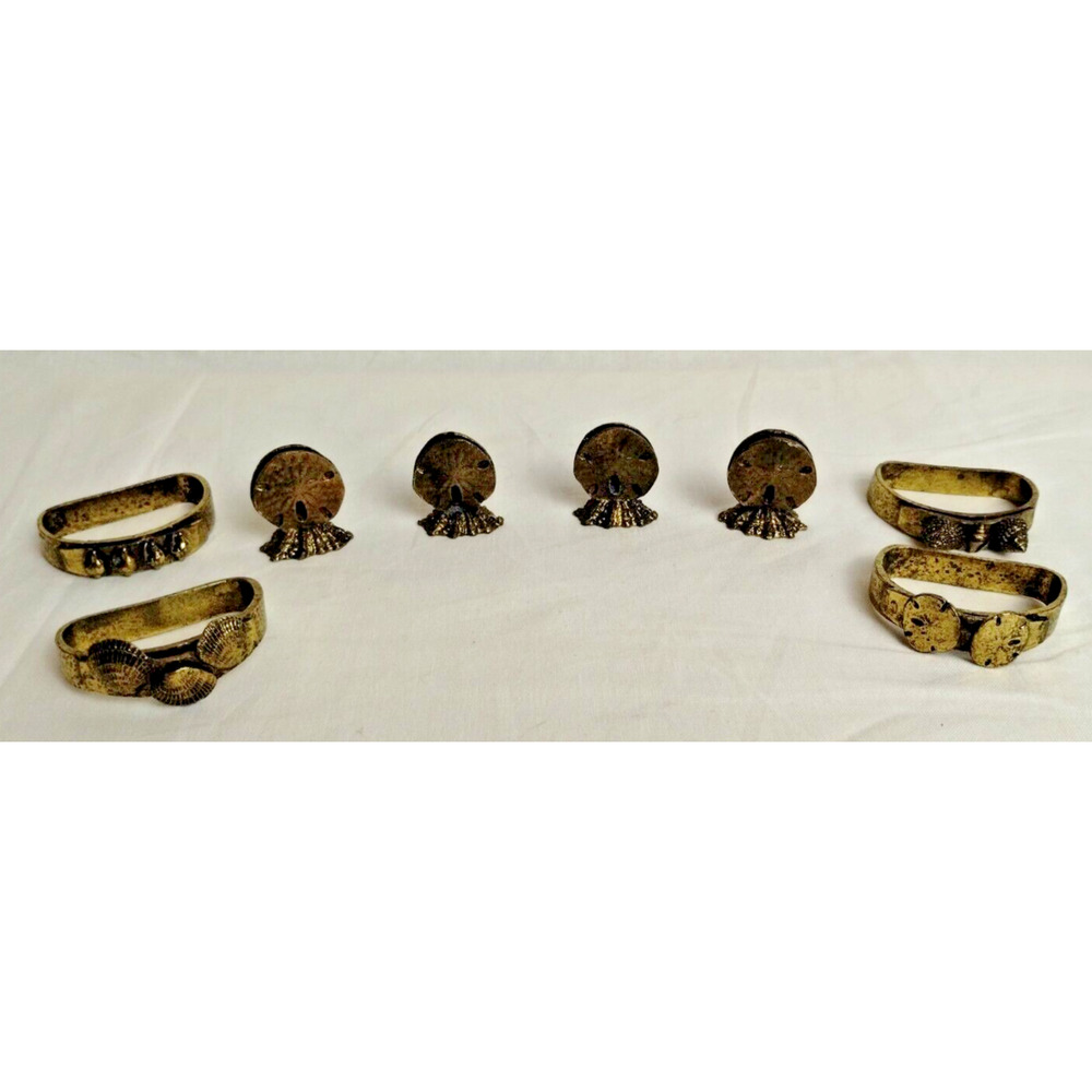 Metzke Antiqued Pewter - Seashell Design 4 Napkin Rings and 4 Place Card Holders